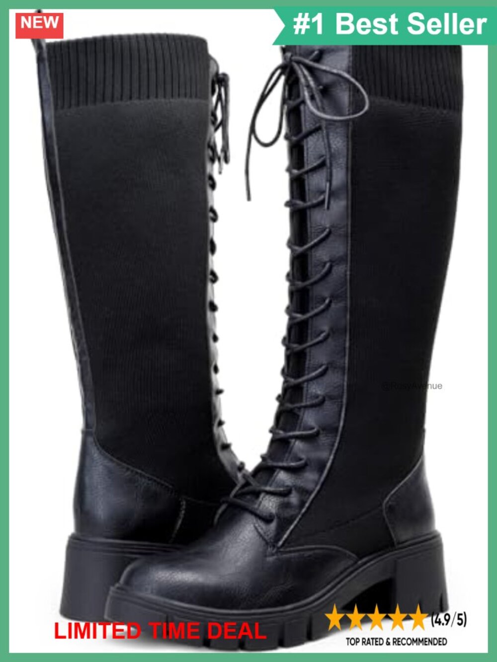 Lace Up Platform Chunky Heel Knee High Combat Boots
